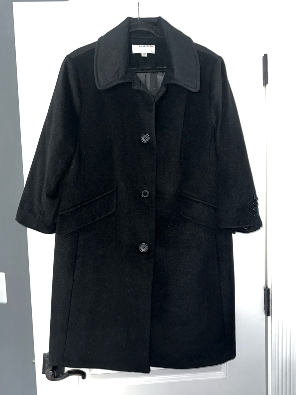 Anne Klein Women’s Black Pea Coat Jacket Size 18P Petite Classic Button Front